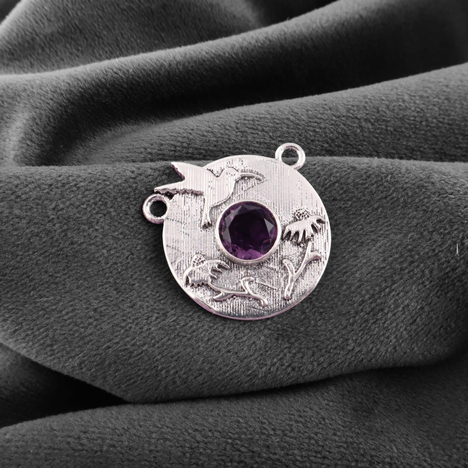 February 925 Silver Boho Faith Amethyst Stone Pendant Silver Color