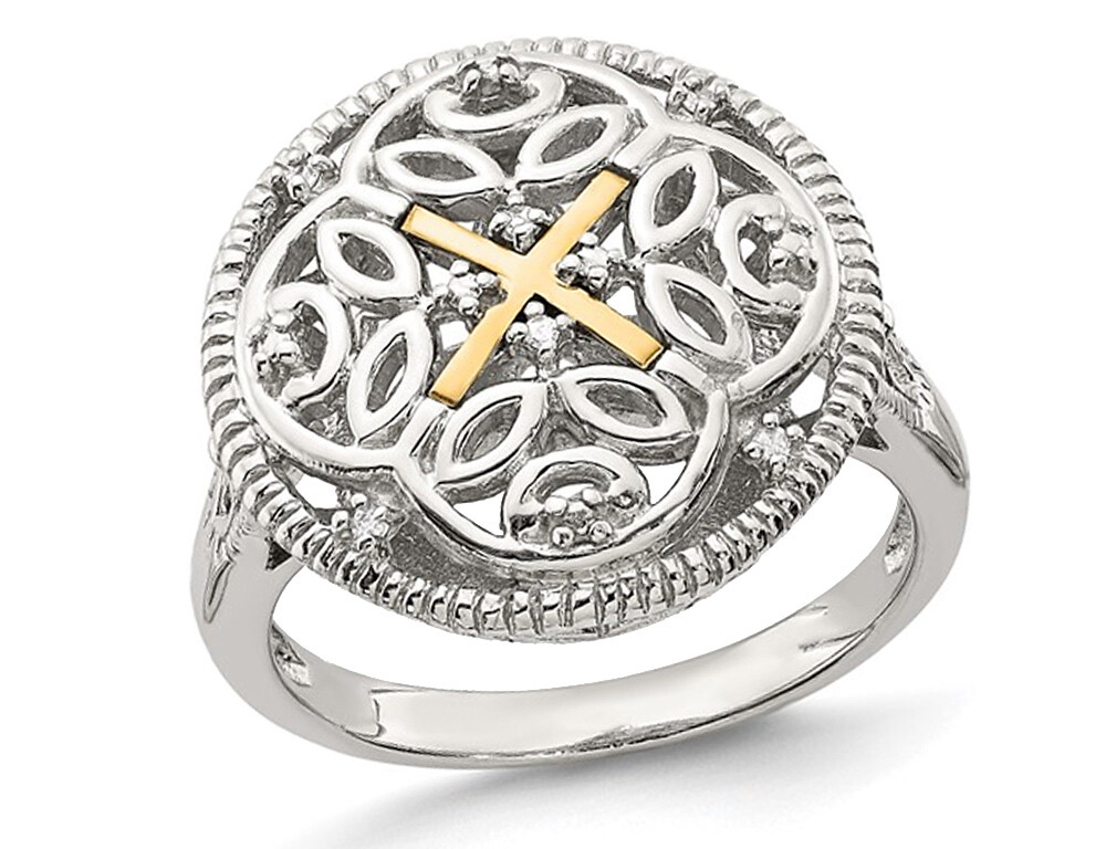 Sterling Silver Vintage X Ring with Diamond Accent