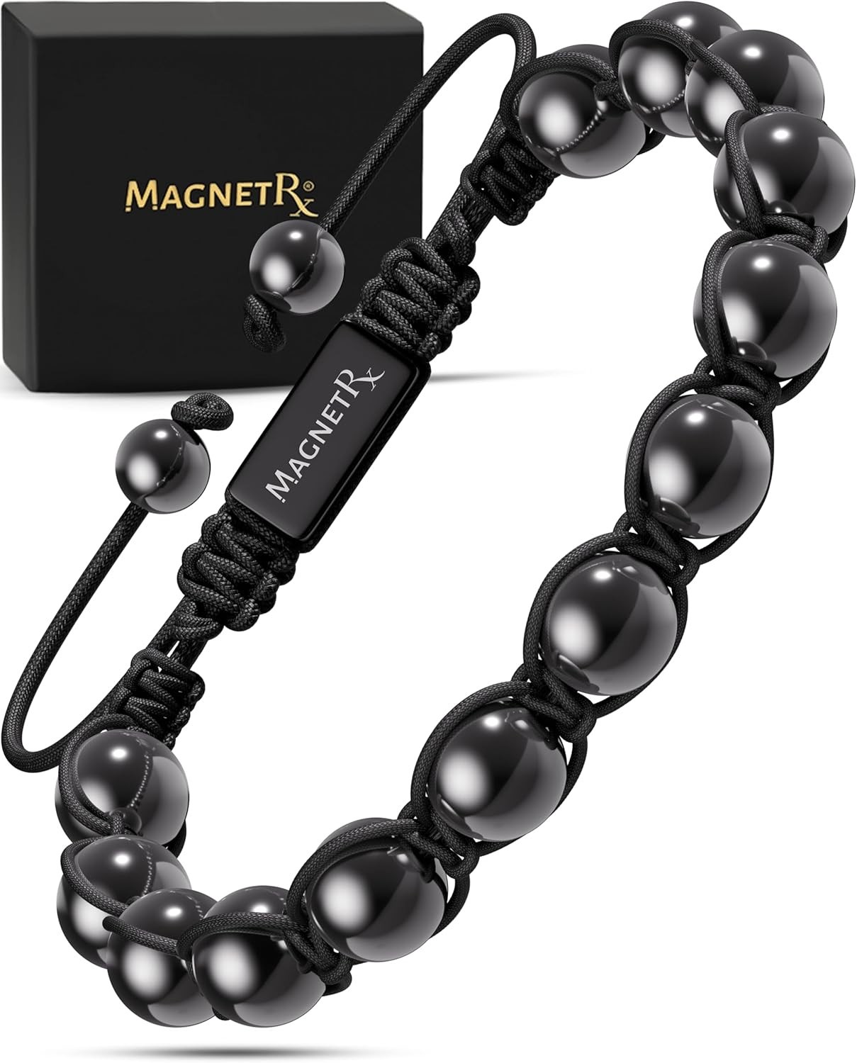 MagnetRX Magnetic Hematite Bracelet Max Strength Magnet Stones (Bali 8mm Bead)