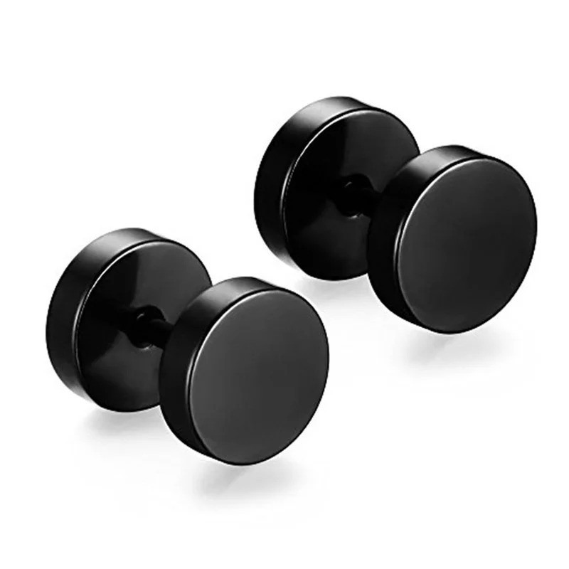 2Pcs Gothic Stainless Steel Dumbbell Stud Earrings Punk Hip Hop Men Women