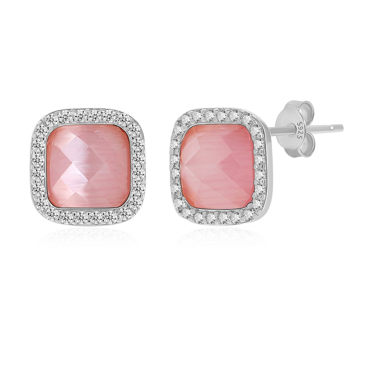Meissa S925 Silver Square Studs Earrings Pink Blue White Green Geometric Jewelry