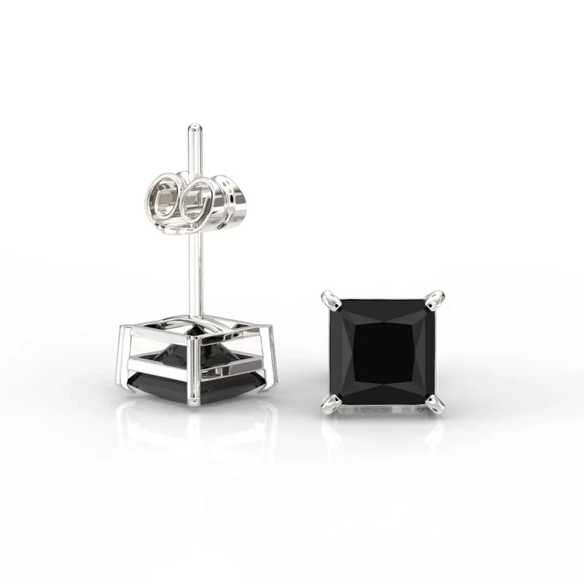 2.50Ct Princess Lab Created Black Diamond Stud Earrings 14k White Gold Plated