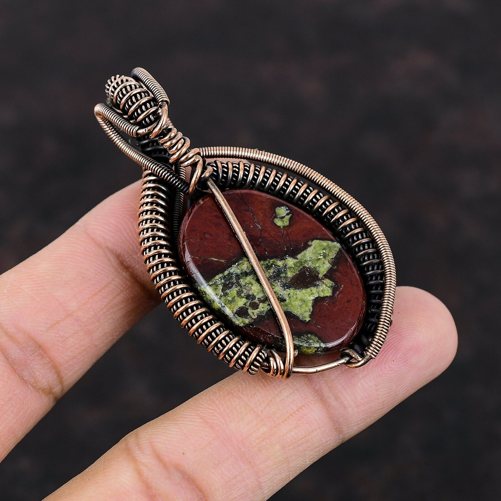 Women Day Gift Dragon Bloodstone Copper Gift For Mom Wire Wrapped Pendant 2.44″