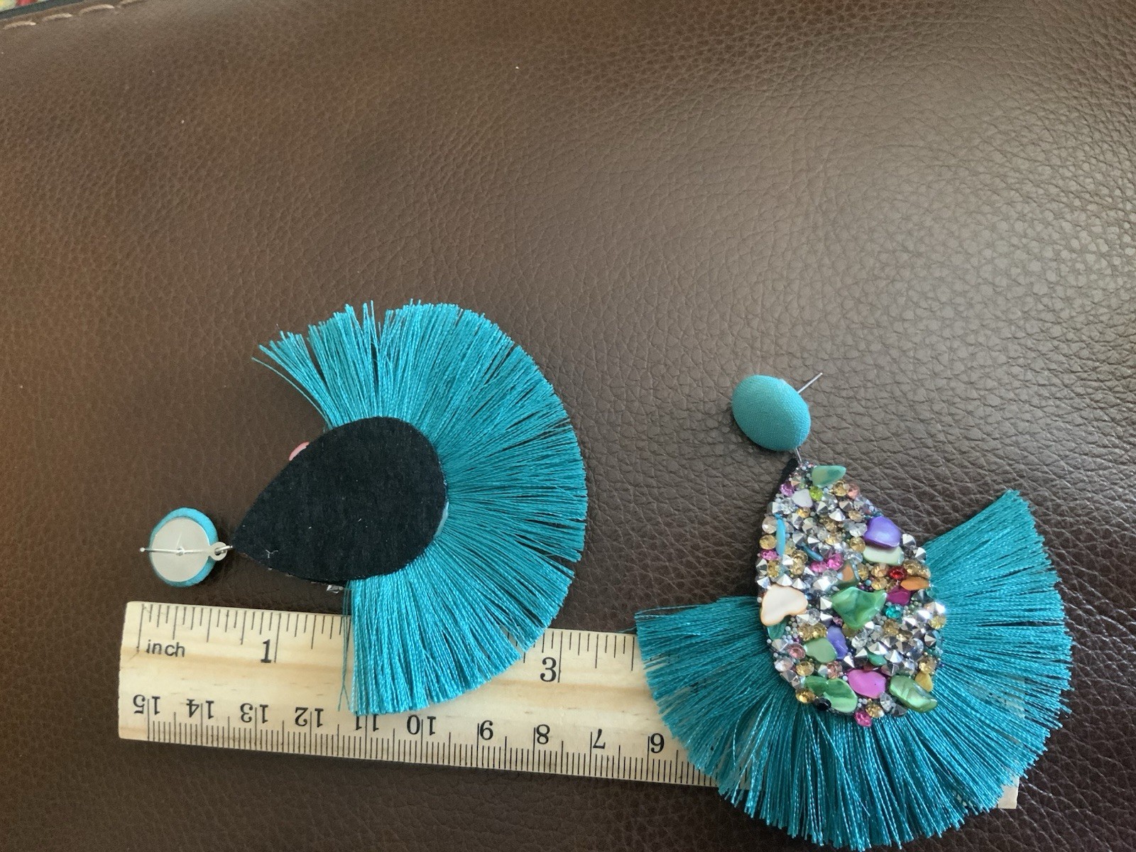 Ettika Turquoise Boho Tassel Statement Earrings Turquoise Fringe Crystal CZ Glam