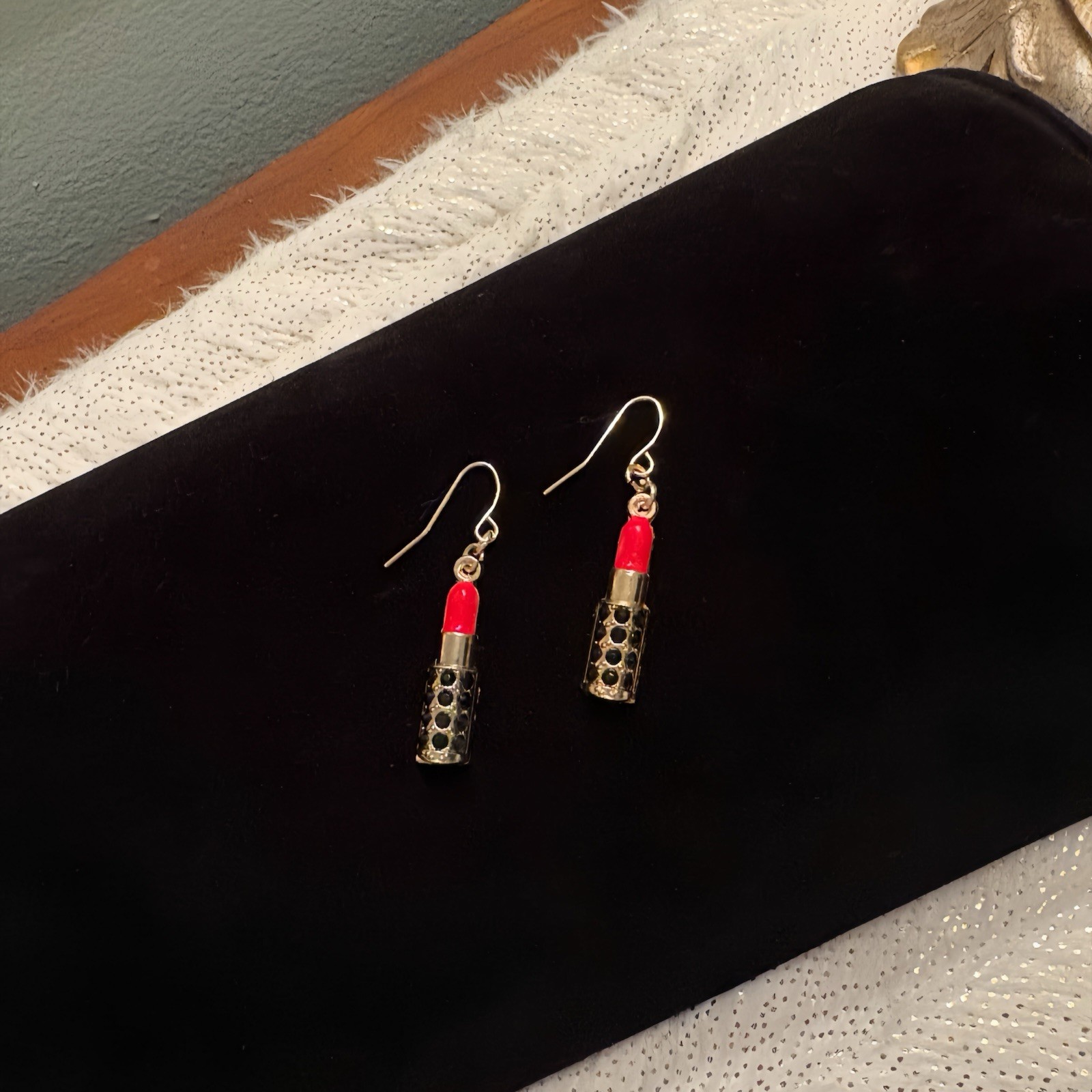 Dangling Red Lipstick Earrings