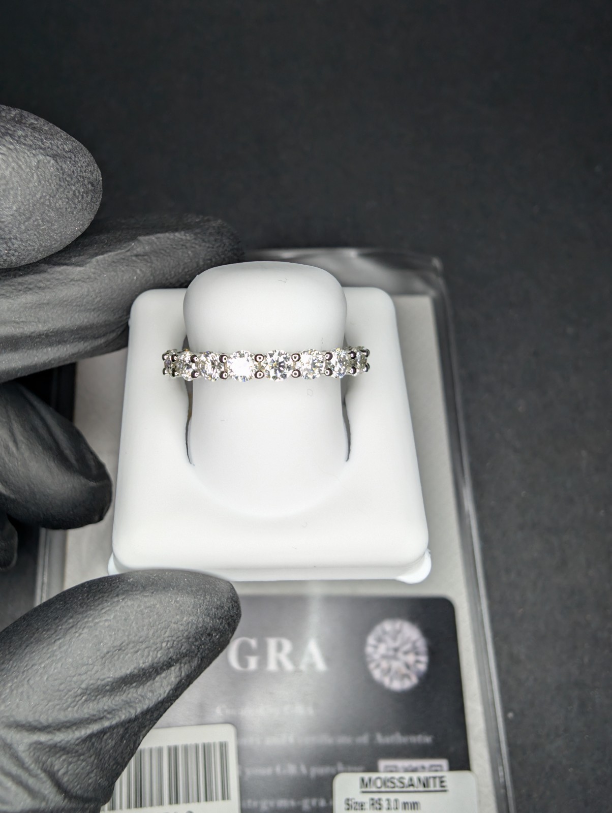 Solid 925 Sterling Silver GRA Certified Moissanite Eternity Band Ring Size 9