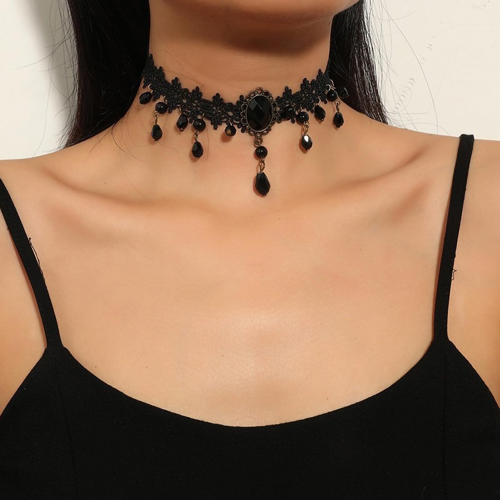 Fesciory Black Necklaces for Women, Adjustable Layered Velvet Leather Lace Co…