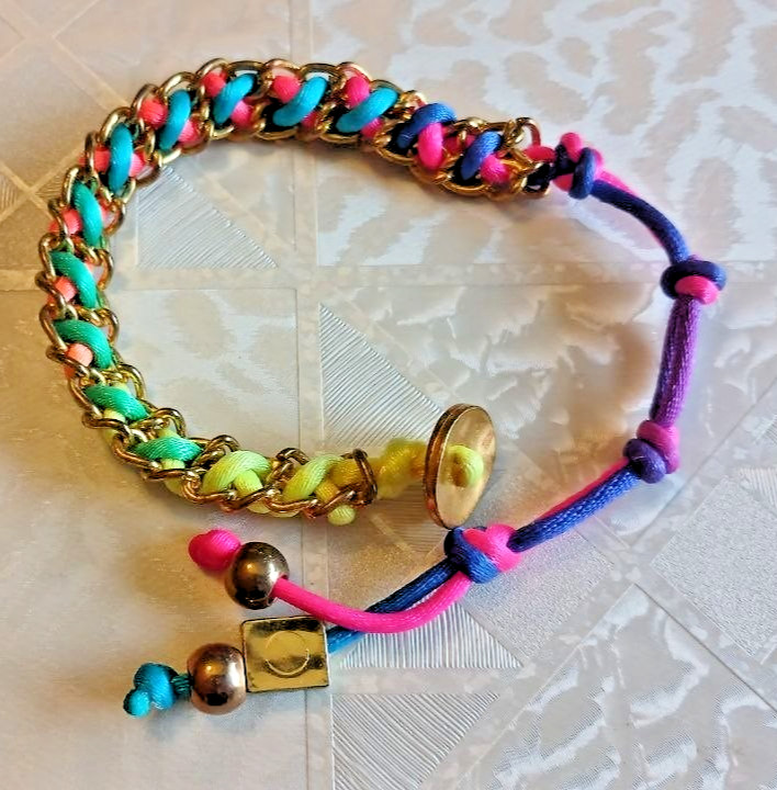 Colorful Woven Chain Bracelet Neon Rope Gold Tone Adjustable Boho Jewelry Gift