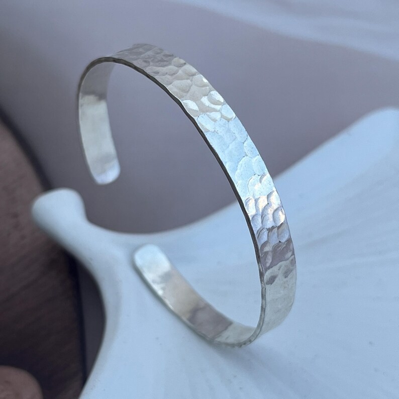 Handmade Hammered Sterling Silver Cuff Bracelet, Adjustable Unisex Bangle