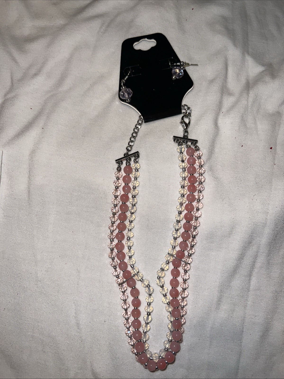 Stylish 3 Beaded Colors Necklace And Dangling Earrings