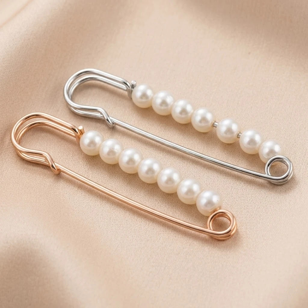10Pcs Faux Pearl Brooch Pins Decorative Safety Pins Pants Clips Large Shawl Pins