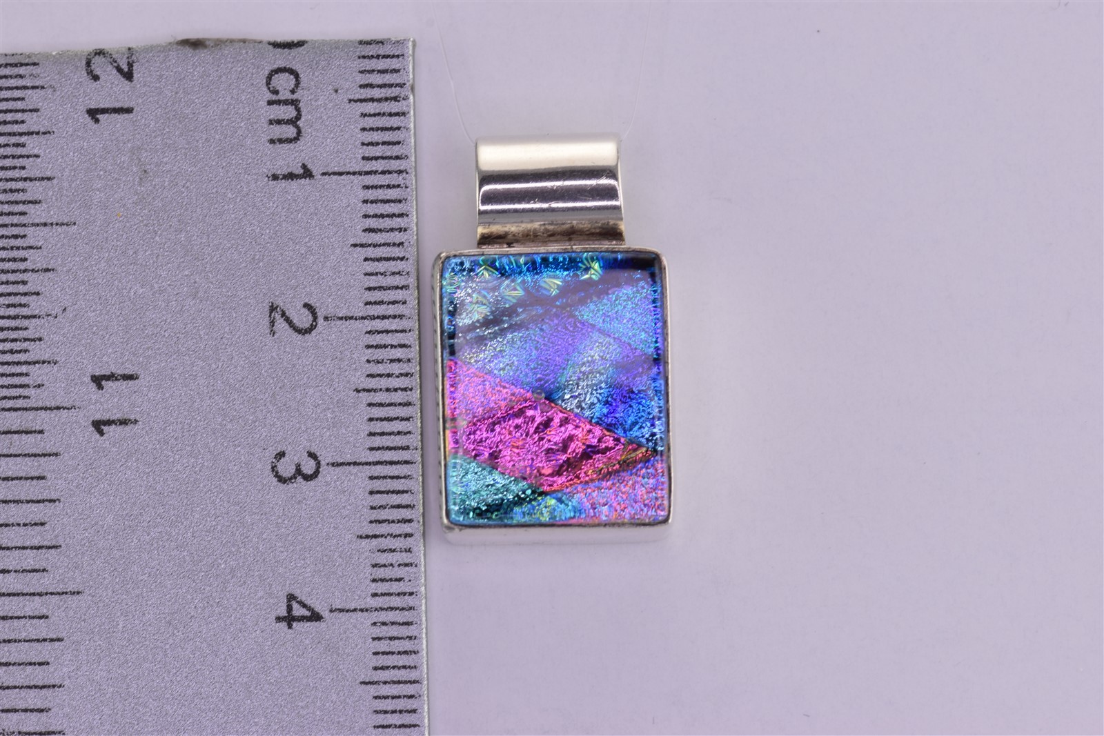D’CC’S Sterling Silver 20mm x 16mm Colorful Dichroic Glass Slider 925 Pendant