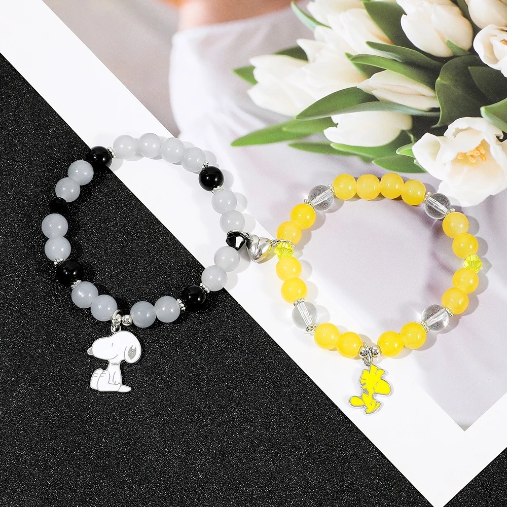 2PCS Magnetic Snoopy Couple Bracelets Cartoon Friendship Wristbands Unisex Gift