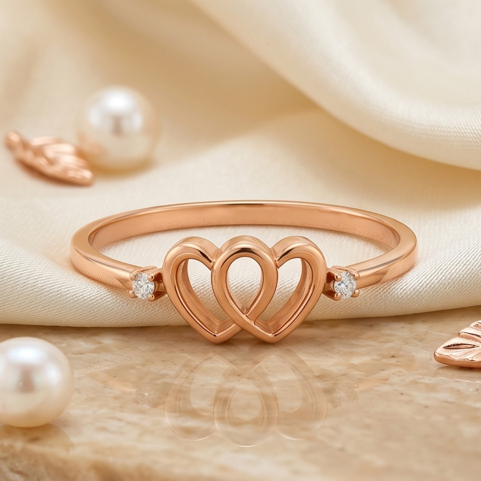 Romantic Double Heart Diamond Ring in 18K Rose Gold | IDT Certified Natural Diam