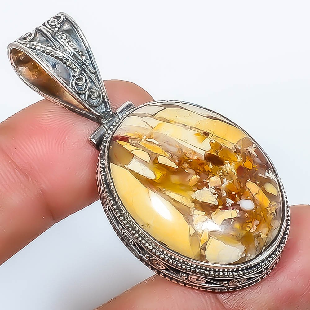 Brecciated Mookaite – Australia 925 Silver Plated Pendant 2.03″ T24