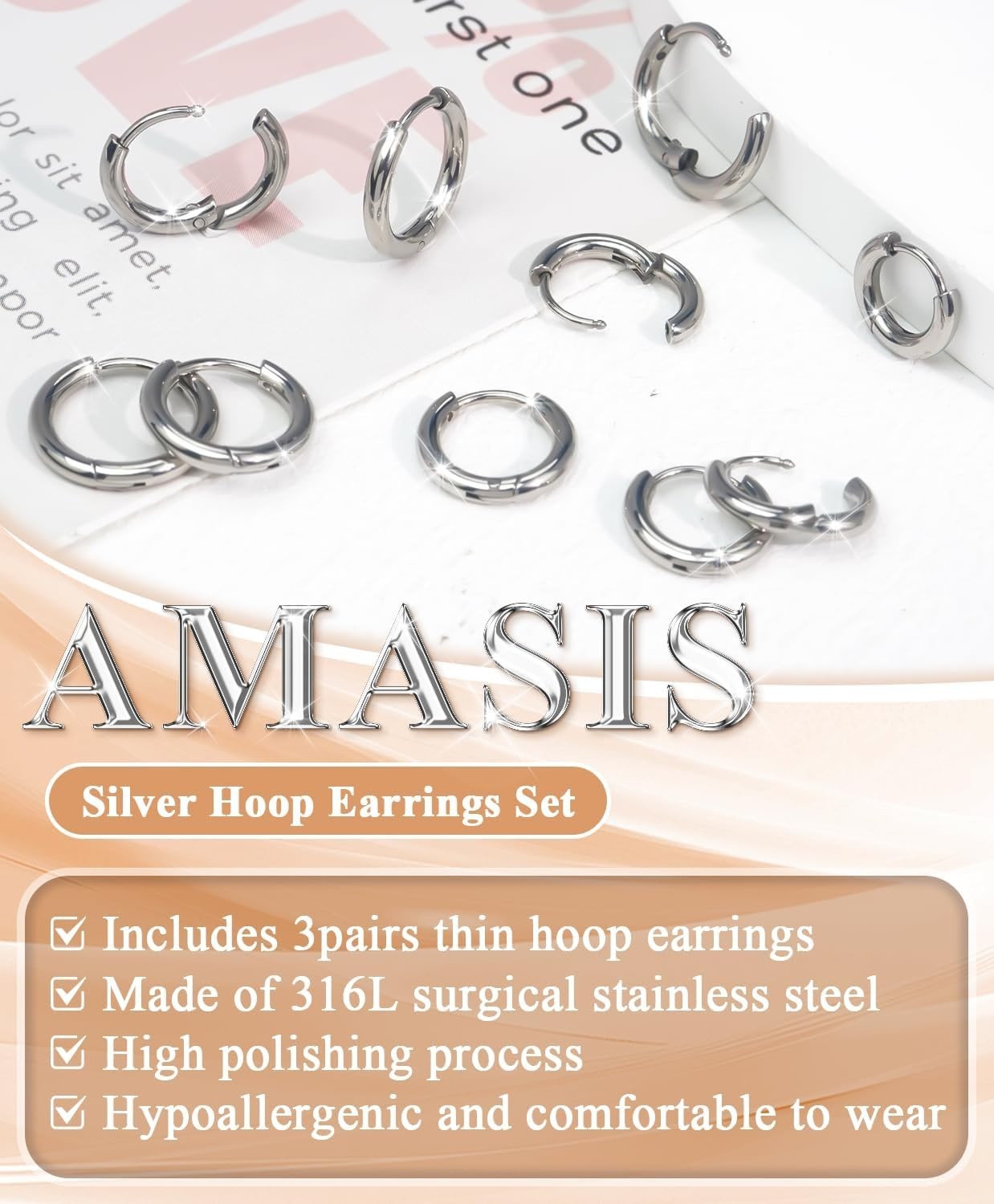 Surgical Steel Huggie Hoop Earrings & Flat Back Studs for Women Men, 6mm-14mm…