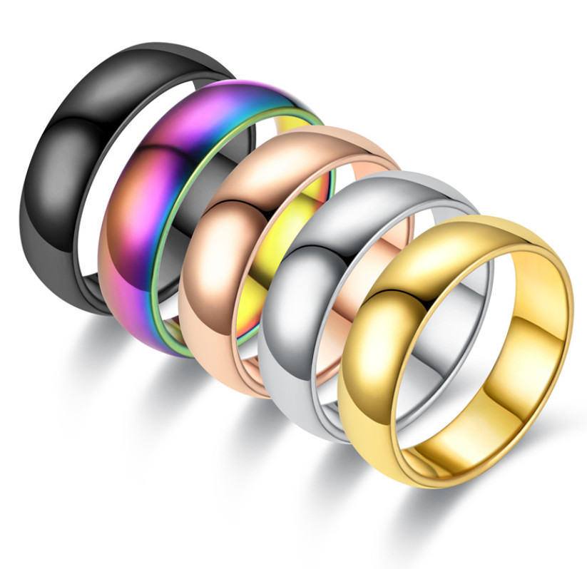 6MM Silver Gold Blue Black Plated Stainless Steel Men Women Ring Band Size 5-13
