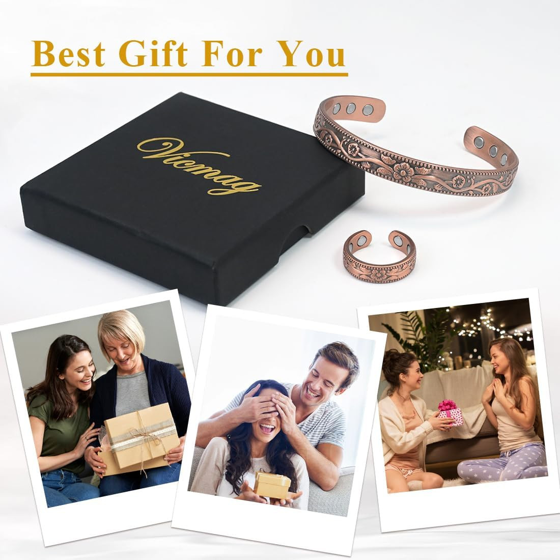Copper Magnetic Bracelet & Ring Set for Women 99.9% Pure Copper, Strong Magnets