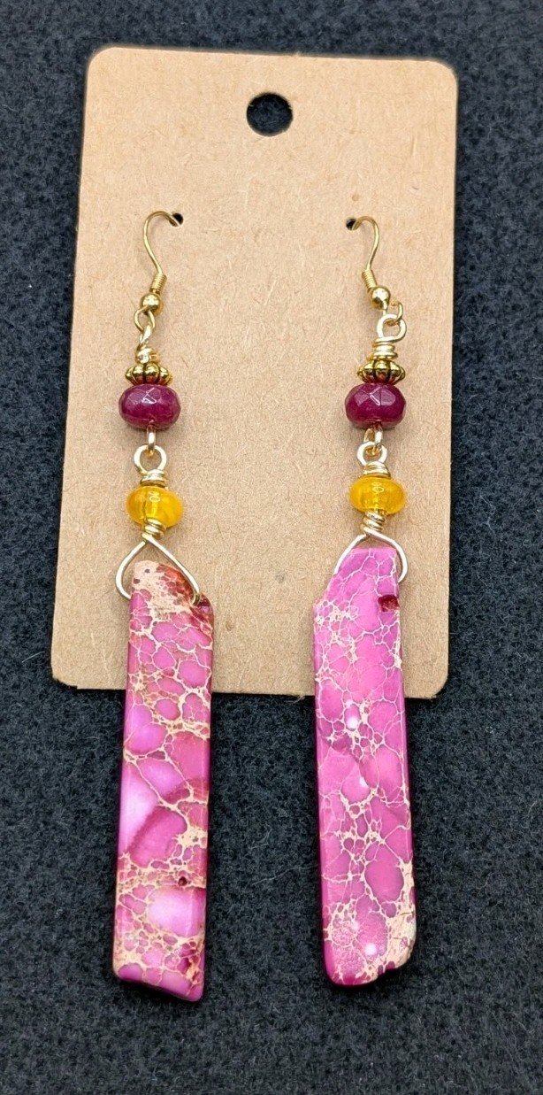 Women’s Artisan Stylish Boho Pink Yellow Drop Dangly Hook Earrings
