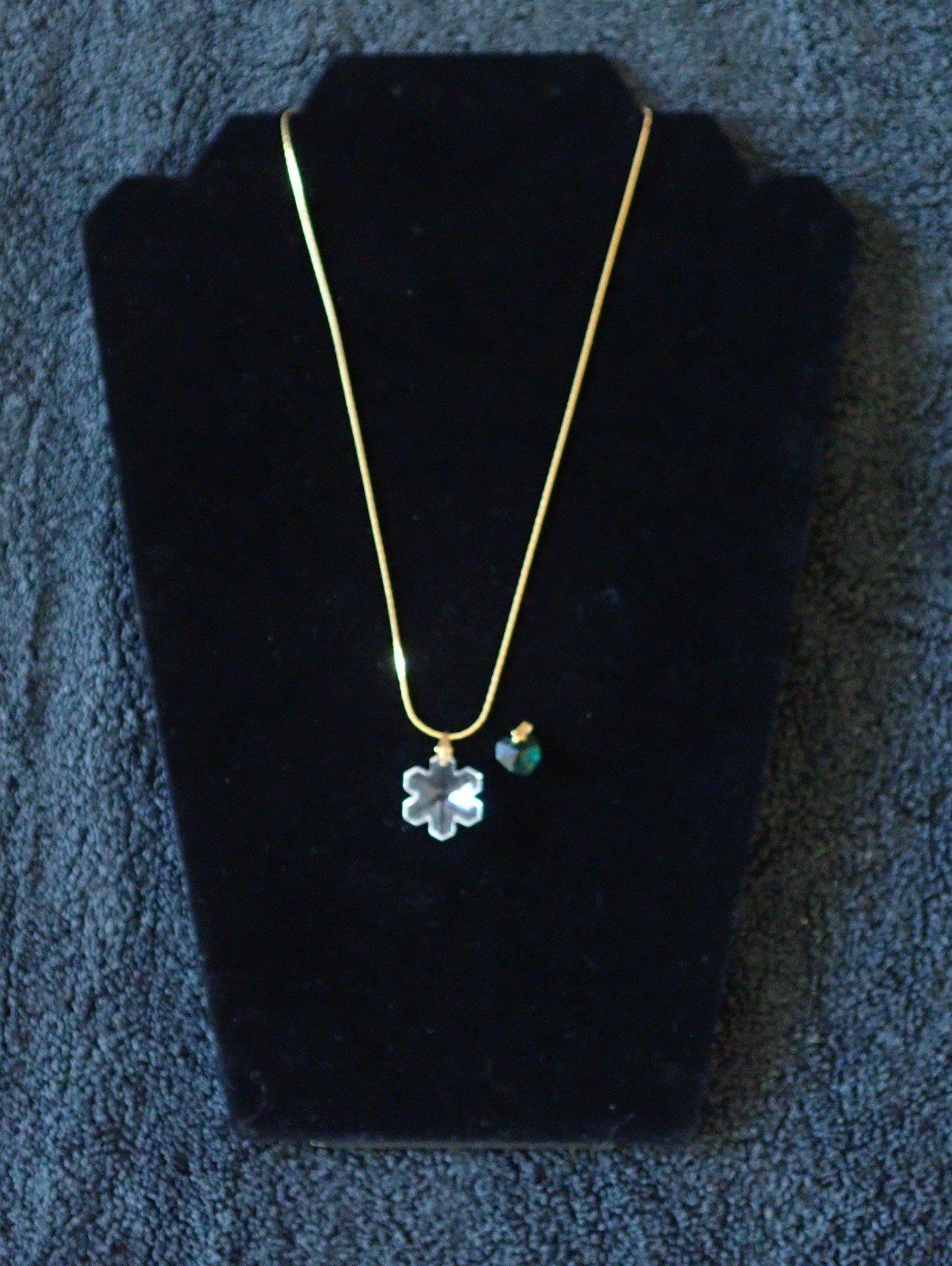Crystal Pendant Charms (Snowflake and Heart) on Delicate Goldtone Chain Necklace