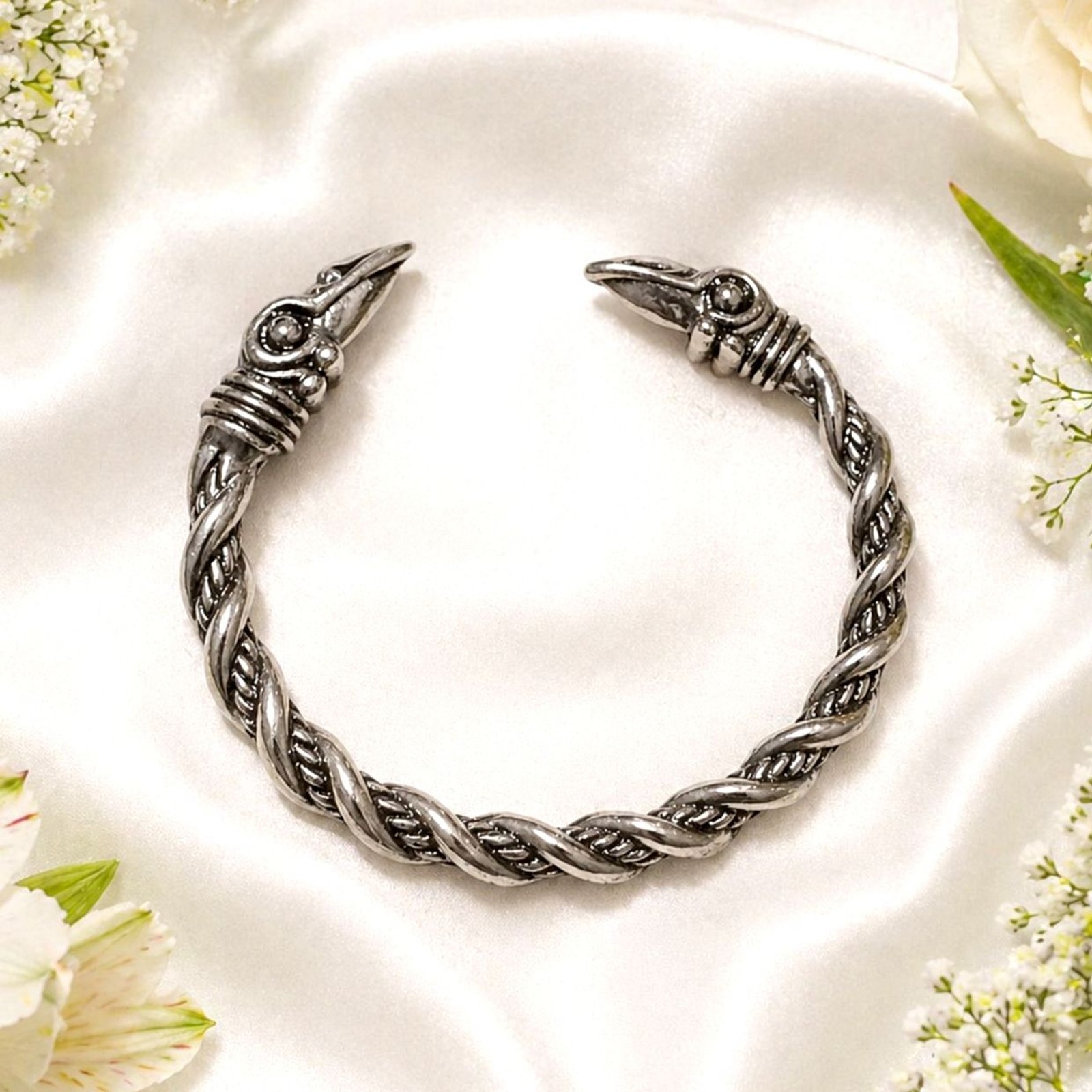 Silver Tone Bird Head Cuff Bracelet Twisted Open Cuff Adjustable
