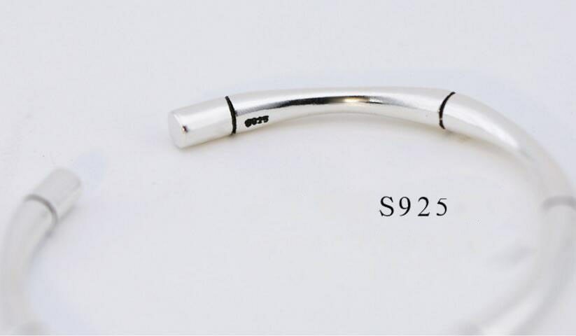ZARD Bamboo Shaped Open Cuff Bangle Sterling Silver Minimalist Simple Bracelet