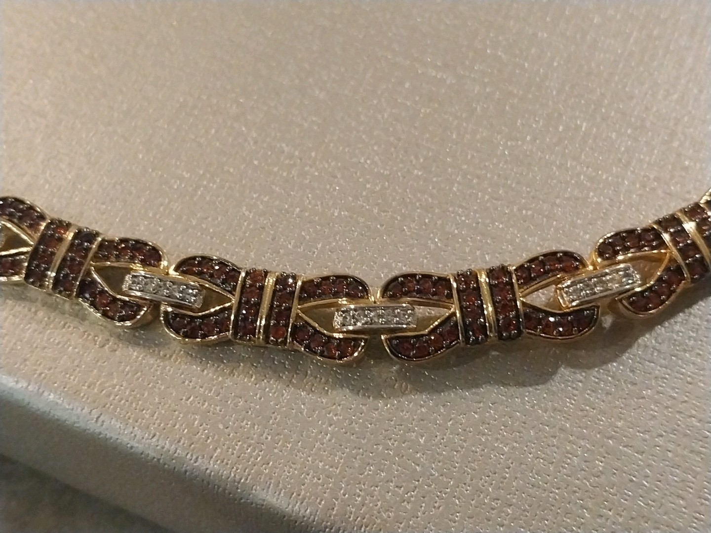 Karis Mozambique Garnet, White Zircon Bow Knot Bracelet in 18K YG Plated (8.00 )