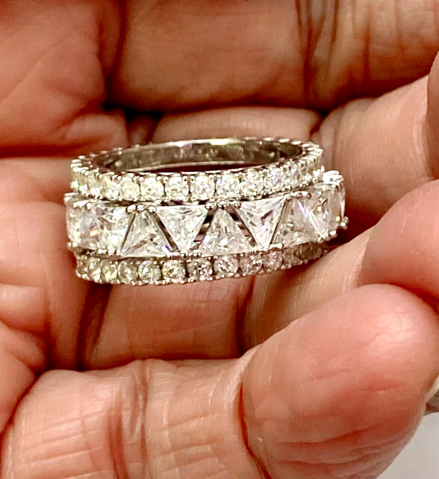 Absolute Sterling Silver Trilliant Cut Eternity Ring 3 Pc Ring SZ 8 HSN