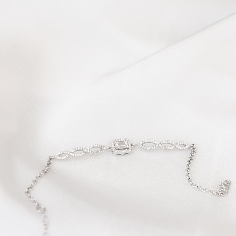 6.79 Ct Baguette Simulated Diamond Dainty Tennis Bracelet 14K White Gold Plated