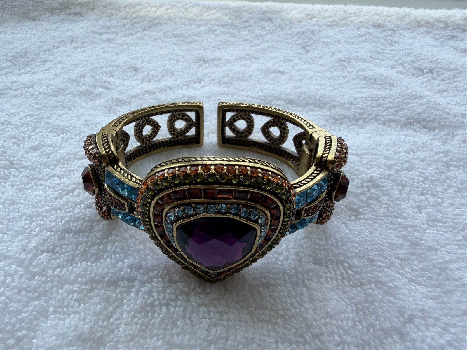 HEIDI DAUS One In A Trillion Hinged Clamper Bracelet Purple Blue Amber Stones