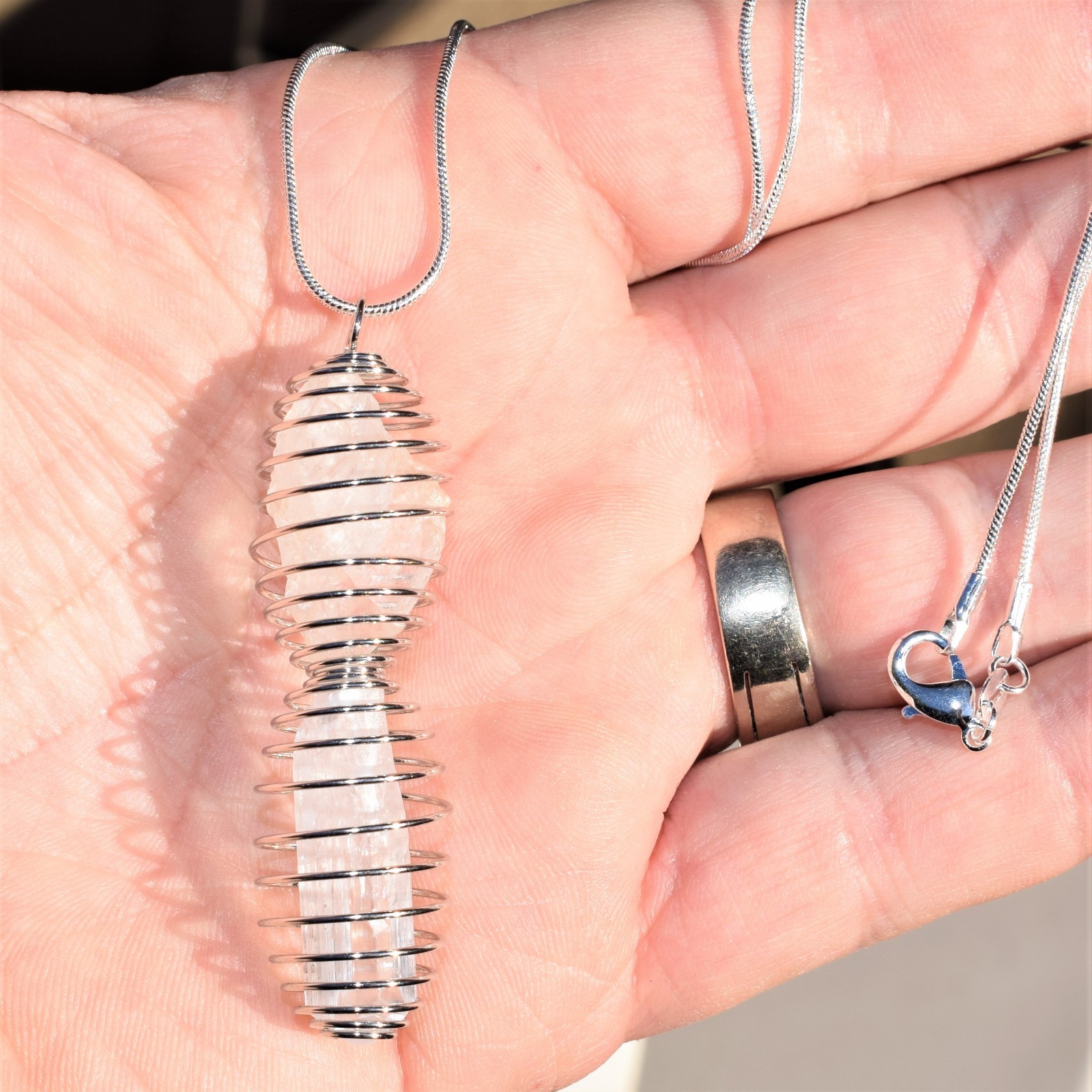CHARGED Danburite / Petalite 2 Crystal Pendant + 20″ Stainless Steel Chain