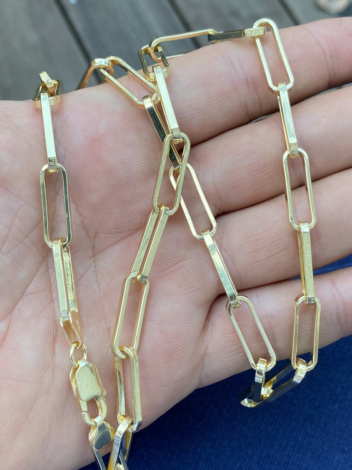 14k Gold Plated Solid 925 Silver Paperclip Chain Bracelet 7mm Necklace Italy