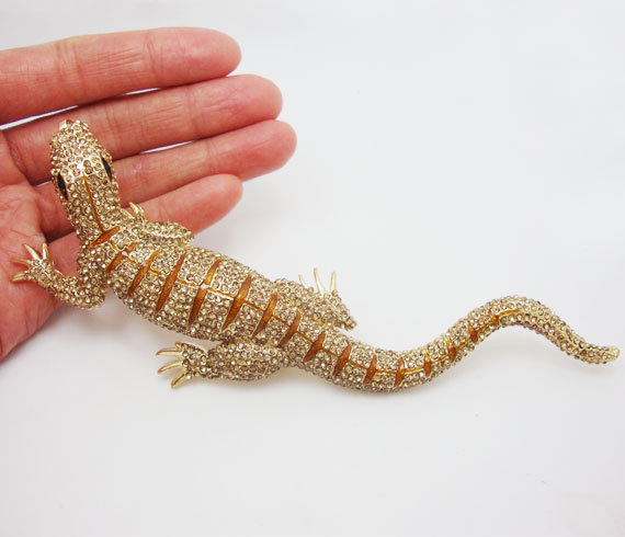 Huge 6.42″ Lizard Gecko Brooch Pin Topaz Crystal Rhinestone Animal