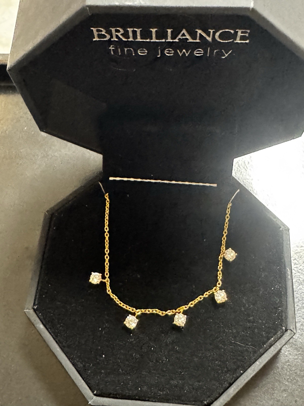 NEW 14K Gold And Silver W/ 5 LG Diamond Necklace