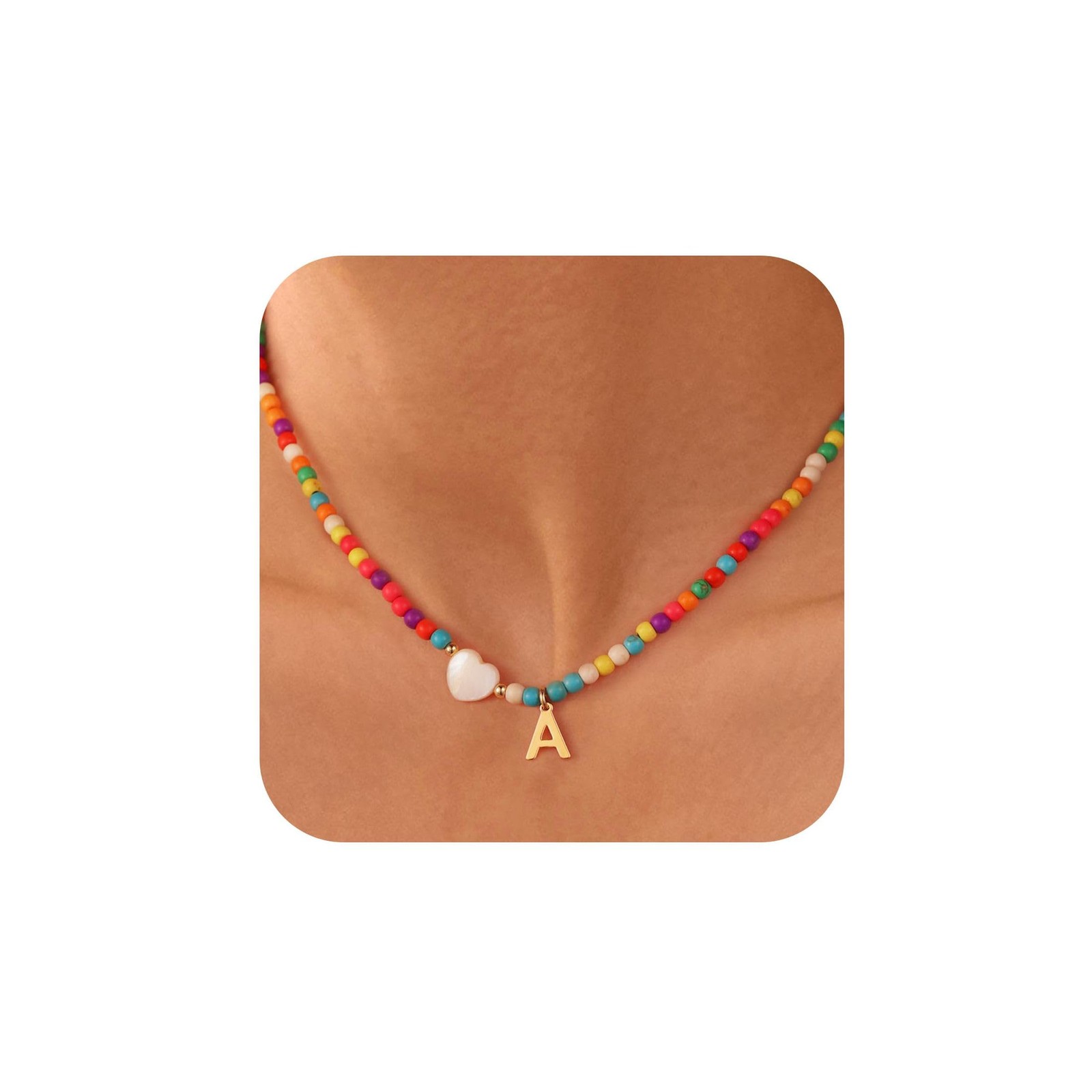 Initial Necklaces for Women Beaded Choker Heart Necklace for Women Trendy, P…