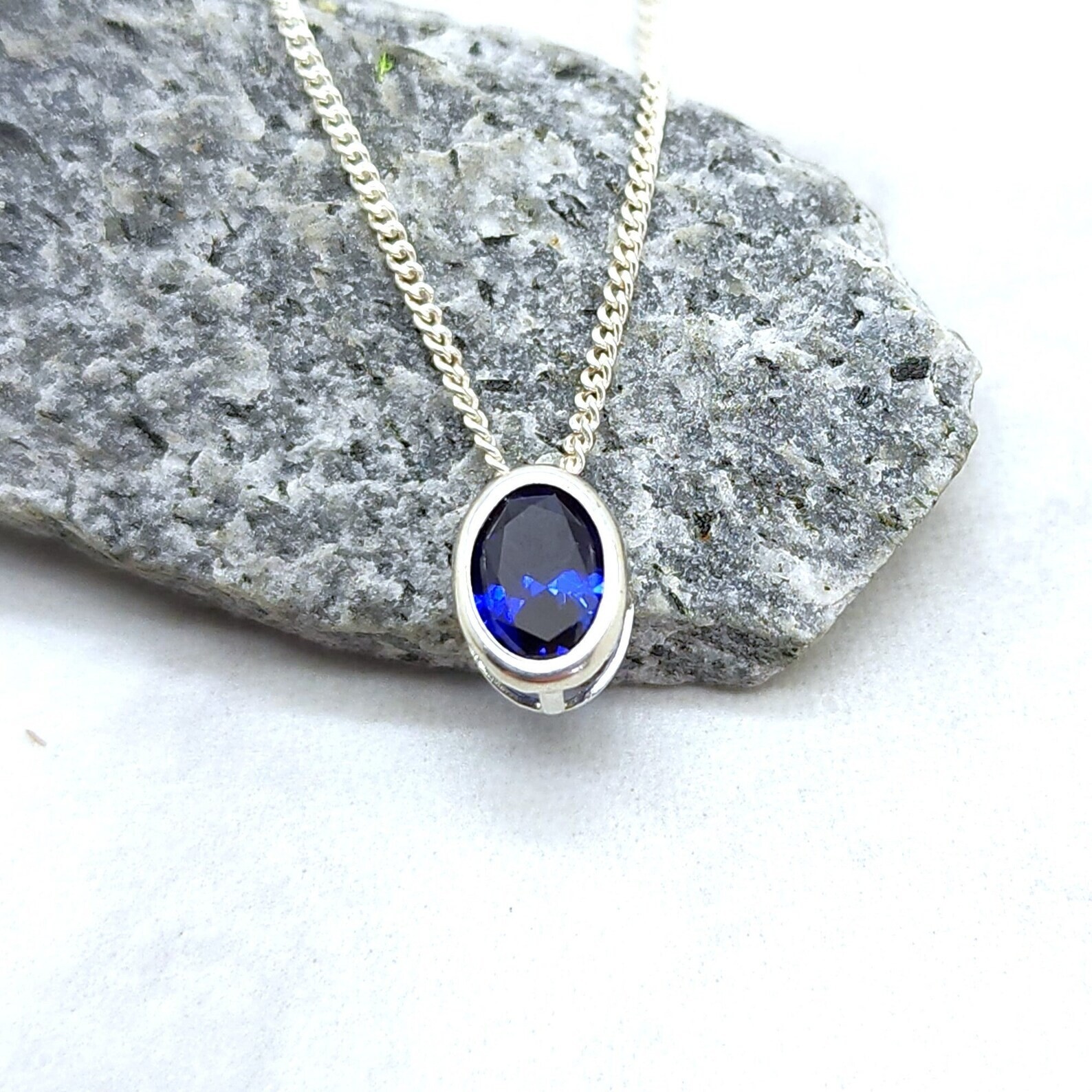 Blue Sapphire Slider pendant 925 sterling silver pendant Minimalist pendant