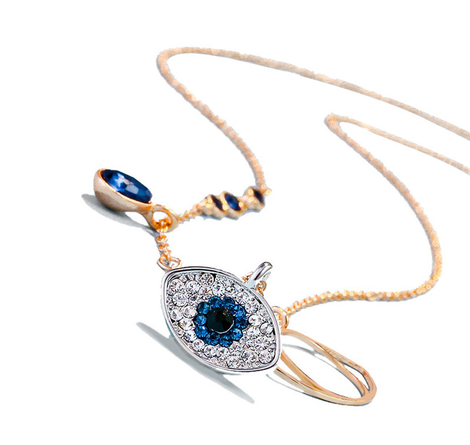 ZARD Women Duo Evil Eye CZ Pave Pendant Rose-Gold Tone Stainless Steel Necklace