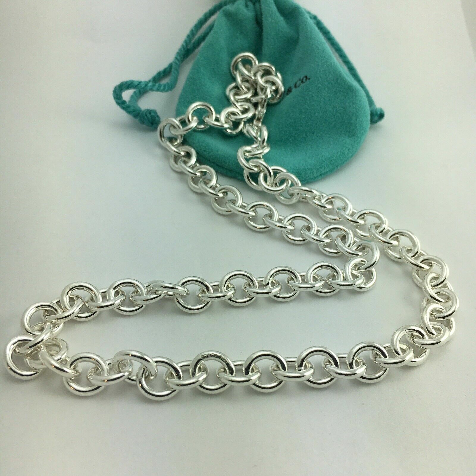 Tiffany Co 24 Mens Unisex Silver Large Round 11mm Link Rolo Chain Neckl G2U