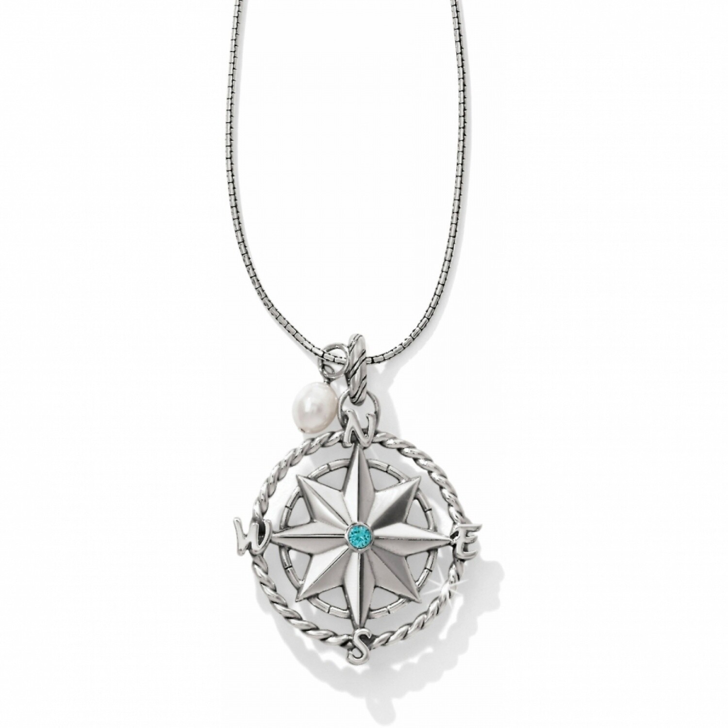 NWT Brighton INDIGO BEACH COMPASS Reversible Convertible Silver Necklace MSRP$82