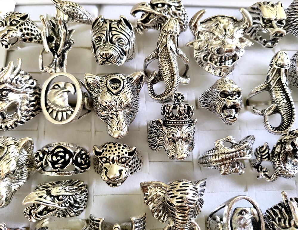 Wholesale 20pcs Exaggerated Ferocious Animal Biker Rock Ring Man Cool Jewelry