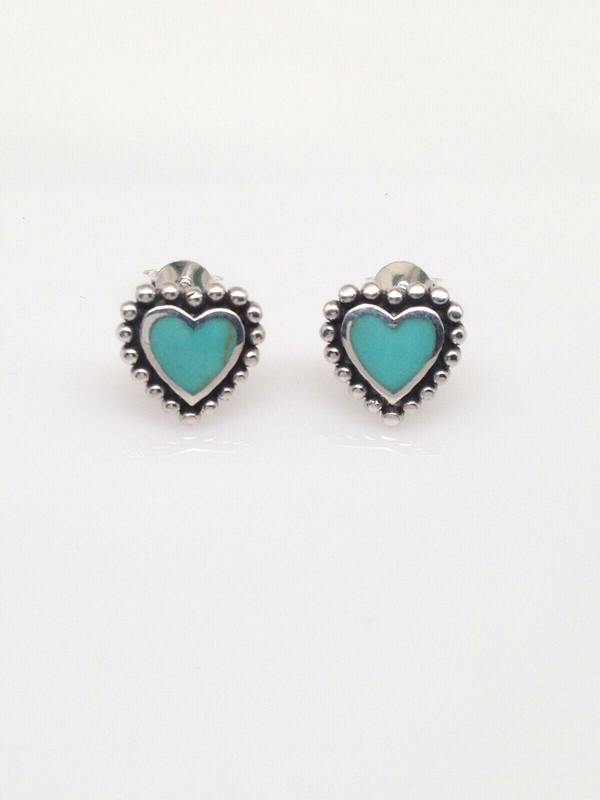 Small Turquoise Heart Stud Earrings 925 Sterling Silver Post 9.5mm(0.37″)