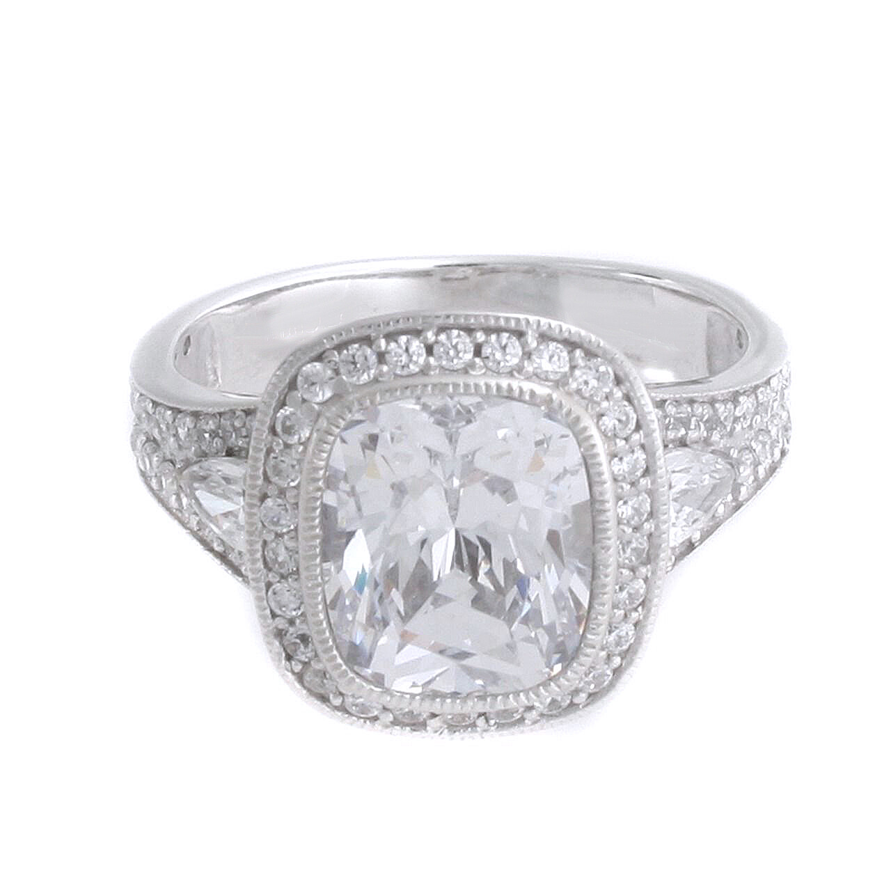 5.26 Ct Cushion Simulated Diamond Antique Designer Halo Ring Solid 925 Silver