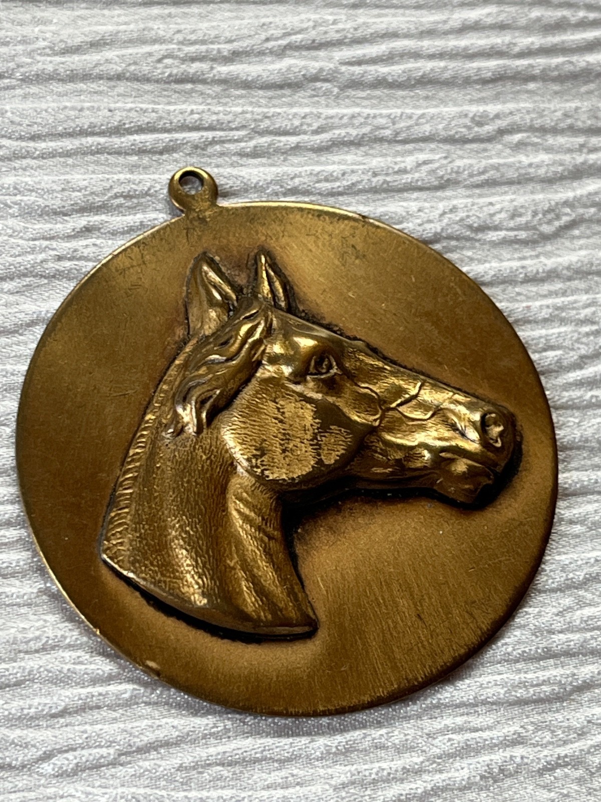 Vintage Large Inga Solid Brass Made in USA Horse Head Circular Pendant – nearly
