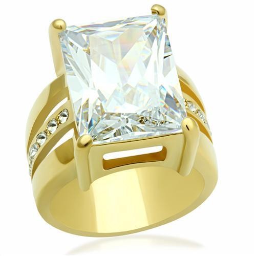 Women’s Ring, Clear CZ, 14K Gold Plated, Brass, Statement, Sparkling
