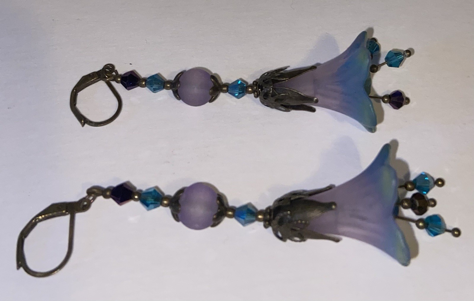 Handmade Mermaid Flower Dangle Purple Teal Earrings