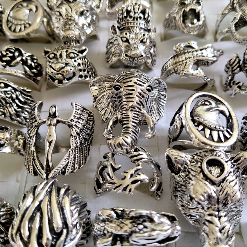 Wholesale 20pcs Exaggerated Ferocious Animal Biker Rock Ring Man Cool Jewelry