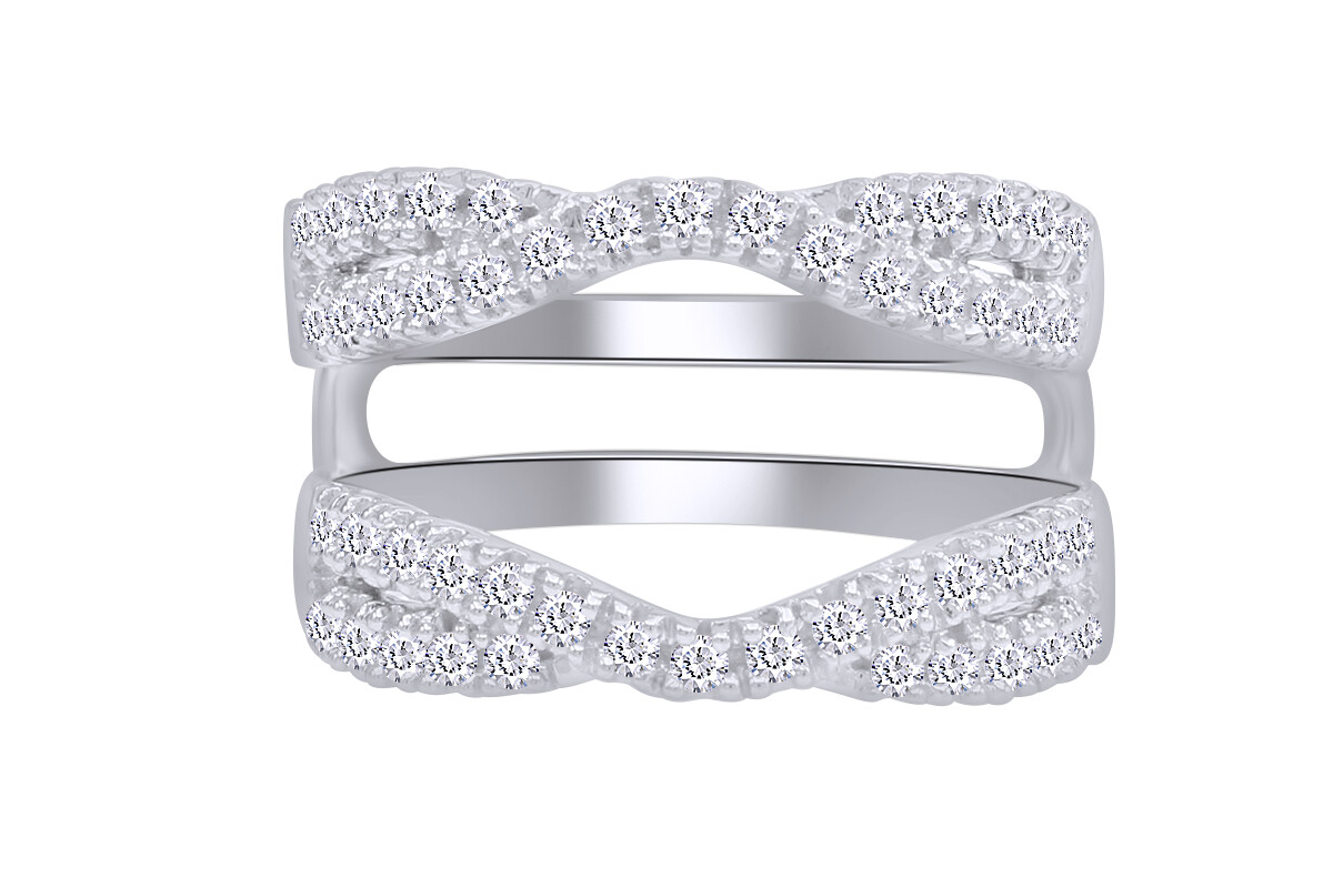 Simulated Diamond Twist Split Shank Solitaire Enhancer Band Ring Solid Sterling