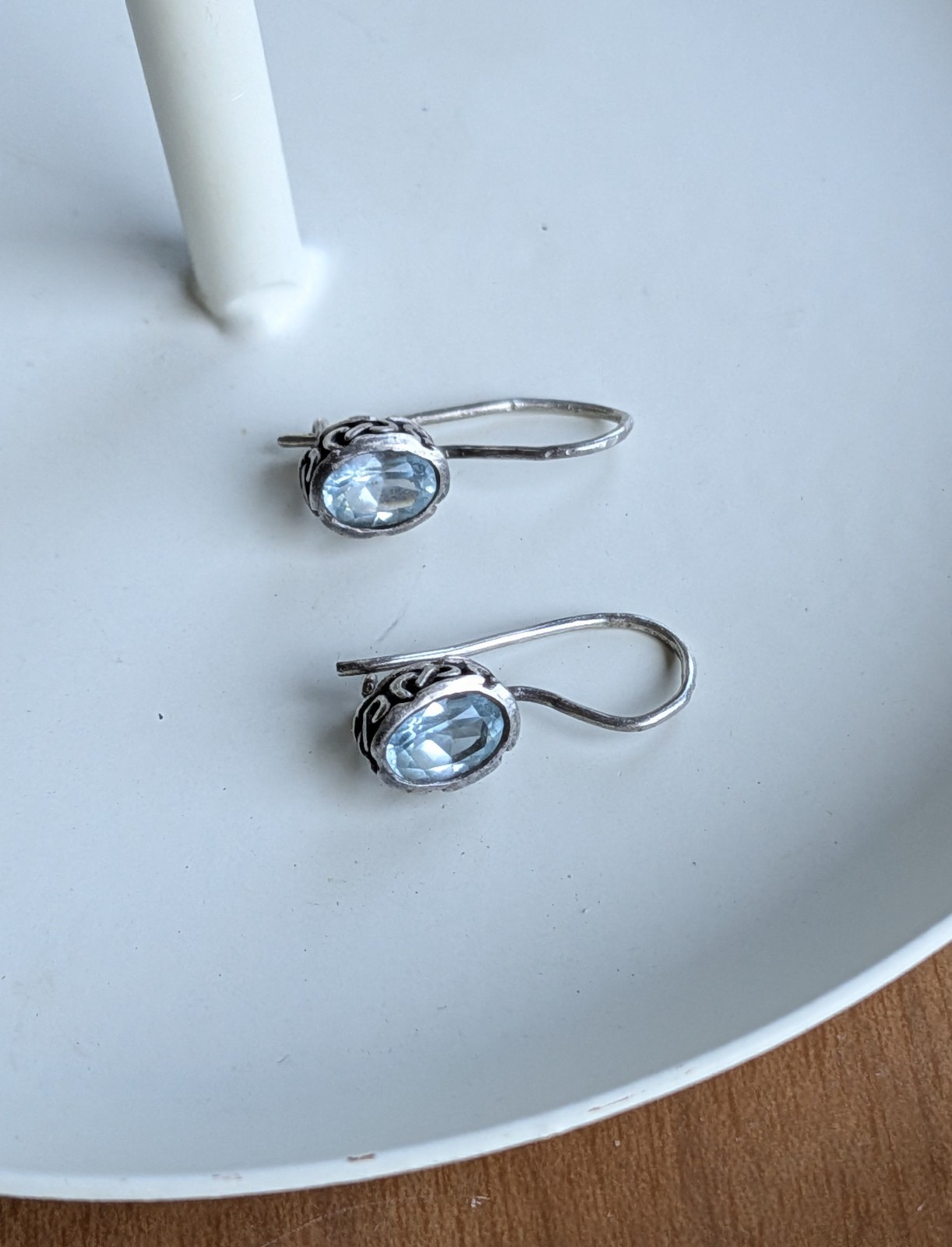 Artisan 925 Sterling Silver Light Blue Topaz ¾” Hook Drop Dangle Earrings