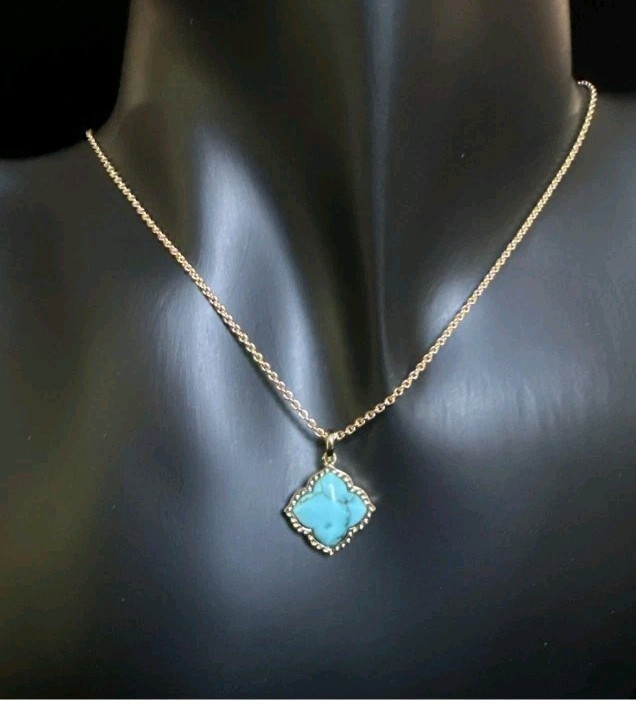 KENDRA SCOTT Mallory Gold Variegated Turquoise Magnesite Pendant 19” Nickelace