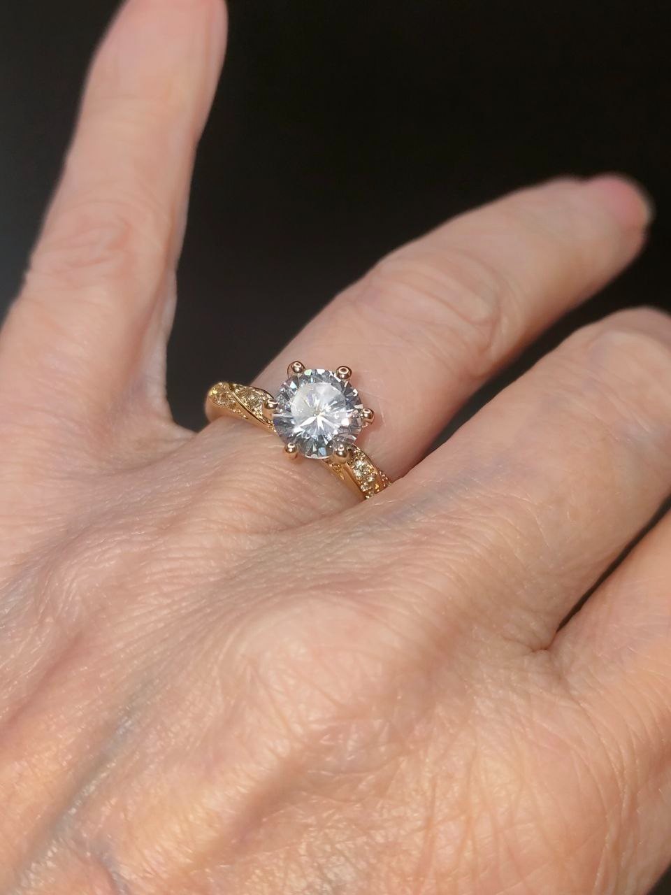 Gold Tone Cubic Zirconia Solitaire Ring Wedding Style UK O US 7 New